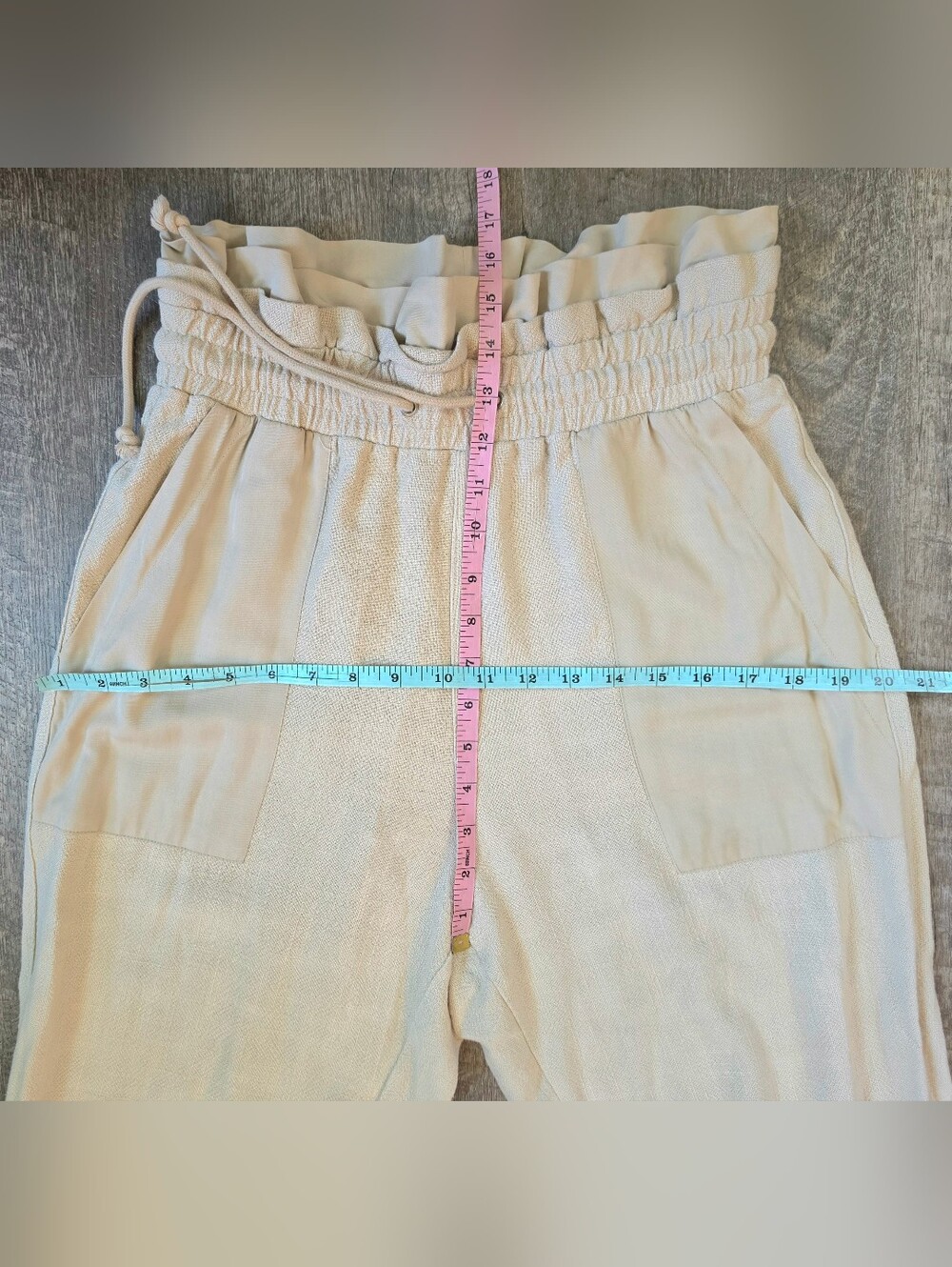 Blank NYC Paperbag Waist Linen Blend Joggers Women's S Tan Ruffled Drawstring - Picture 9 of 13